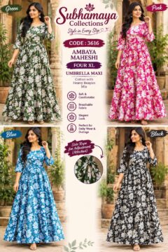 Women's Premium Heavy Rayon with Cotton Blended Ambaya Maheshi Umbrella Maxi - CODE - 3616
